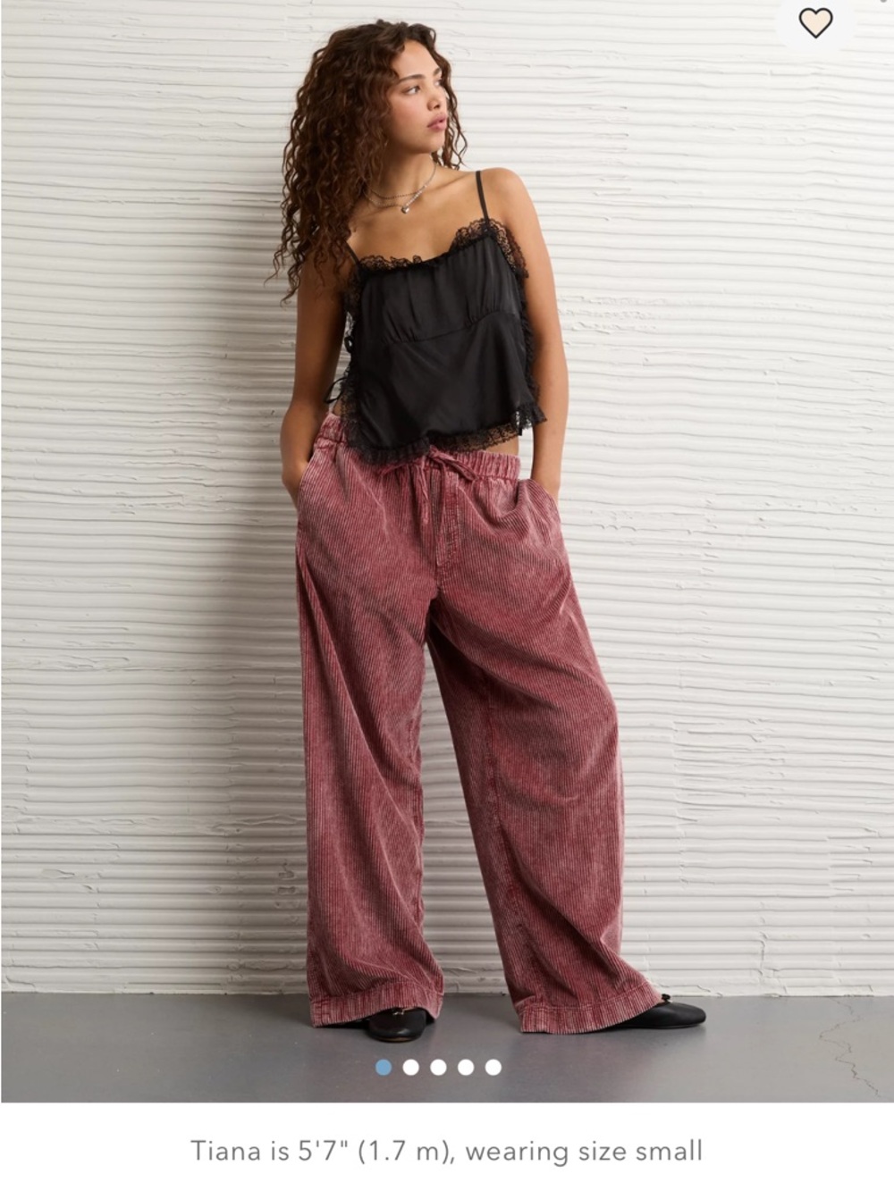 American Eagle stretch corduroy low rise baggy wide leg pant in brown